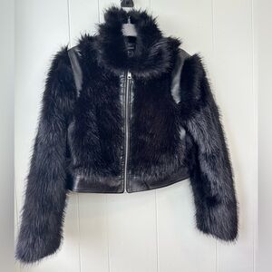 Forever 21 Leather Faux Furr Coat